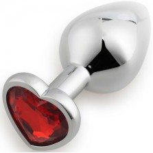 Малая анальная пробка с кристаллом в форме сердца серебристый, красный 